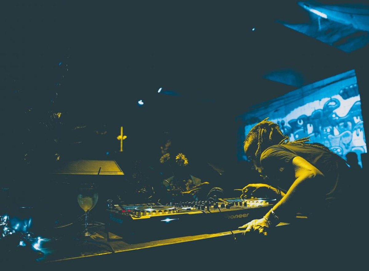 DJ booth, dark & moody style, reception — Nightjar Music