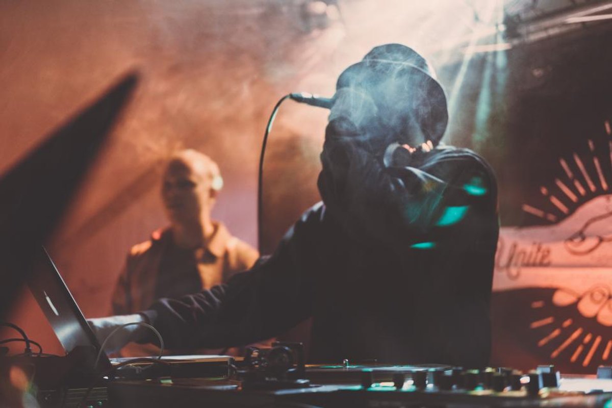 DJ booth, dark & moody style, reception — Nightjar Music